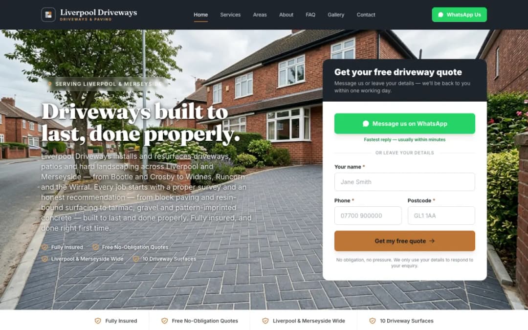 liverpooldriveways.co.uk homepage on a desktop screen, 26 Sep 2026