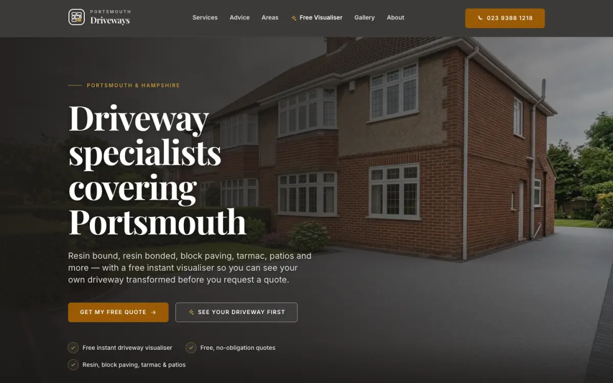 portsmouthdriveways.com homepage on a desktop screen, 26 Sep 2026