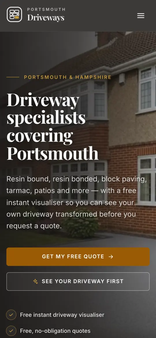 portsmouthdriveways.com homepage on a phone