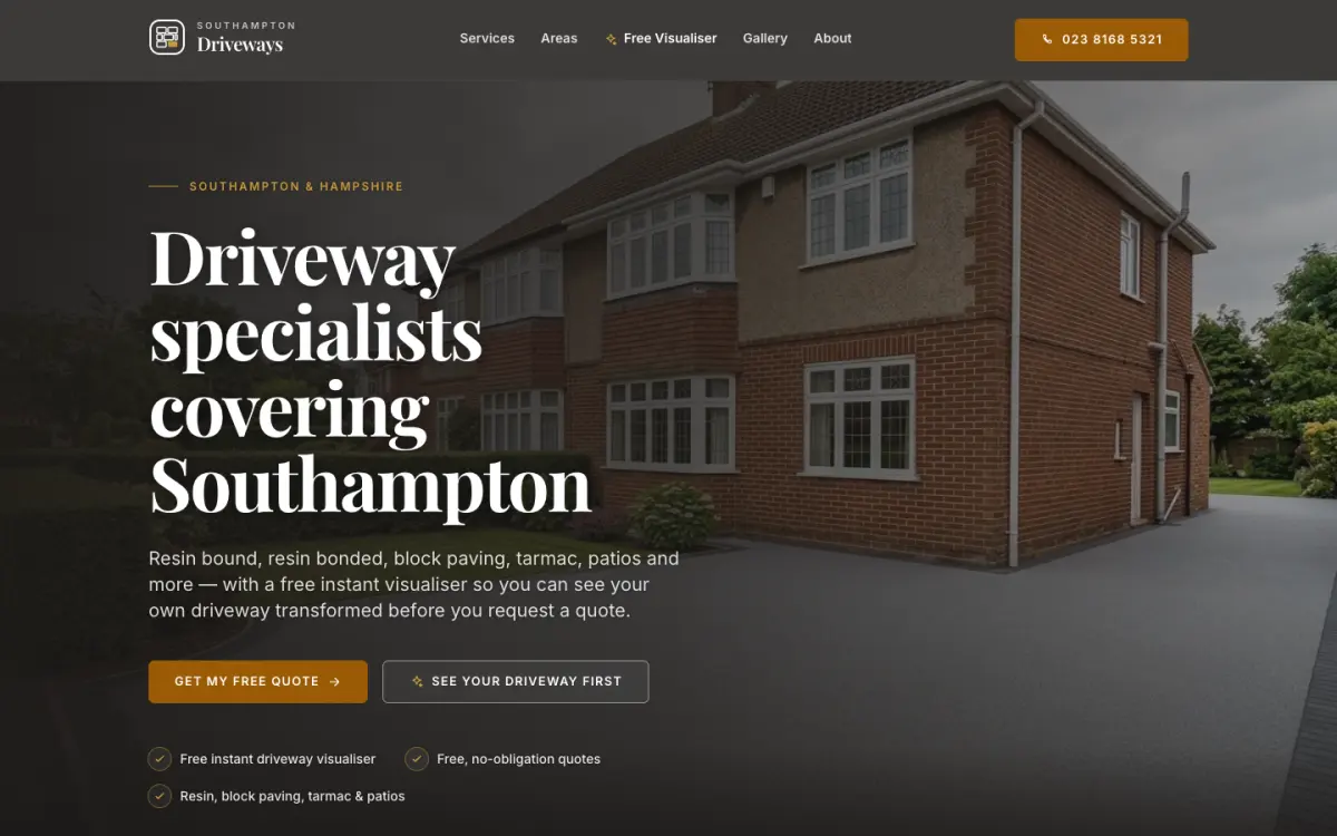 southamptondriveways.com homepage on a desktop screen, 26 Sep 2026