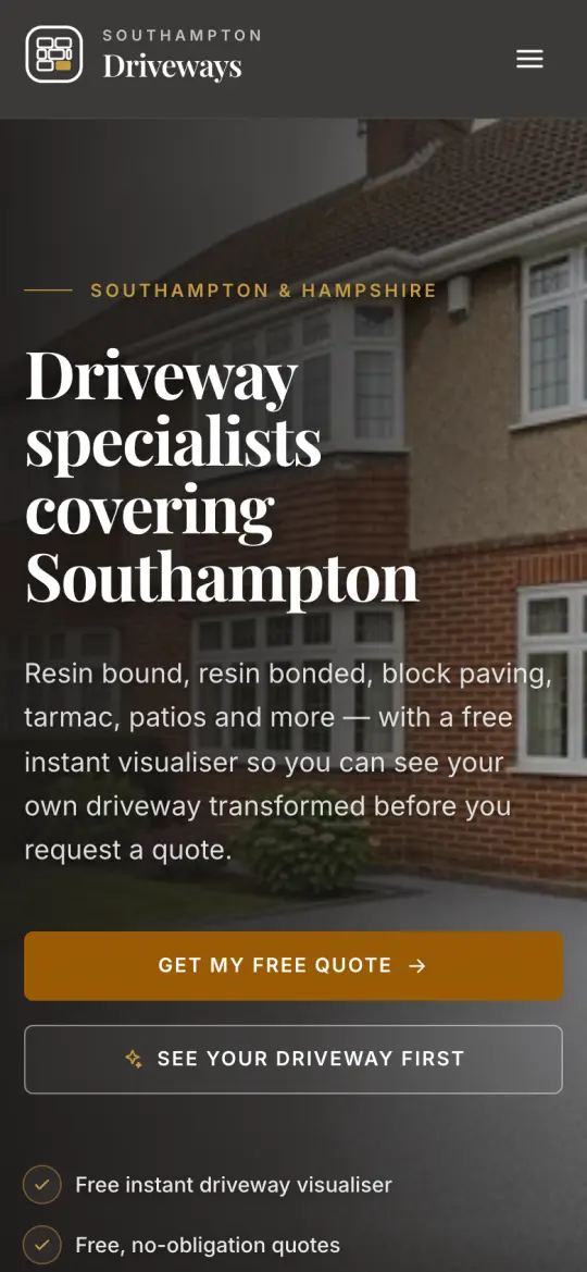 southamptondriveways.com homepage on a phone